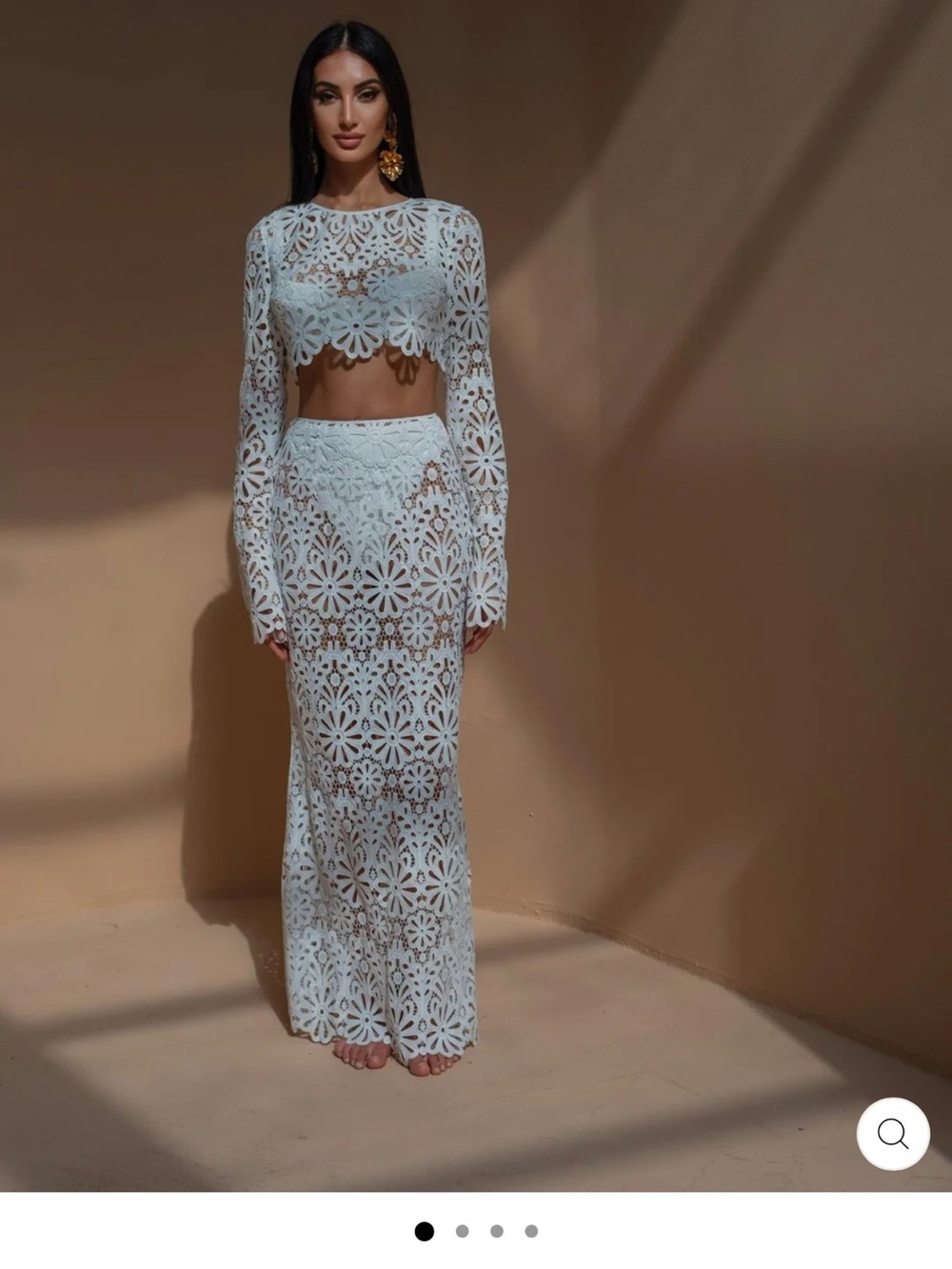 White Crochet Floral Maxi Skirt - Women Skirts